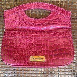 Vintage Nine West fuchsia pink crocodile embossed clutch bag wristlet